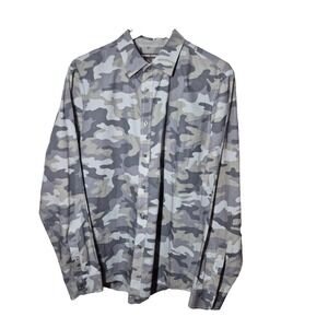 Michael Kors Shirt Mens XL Gray Black Camo Classic Fit Long‎ Sleeve Button Up